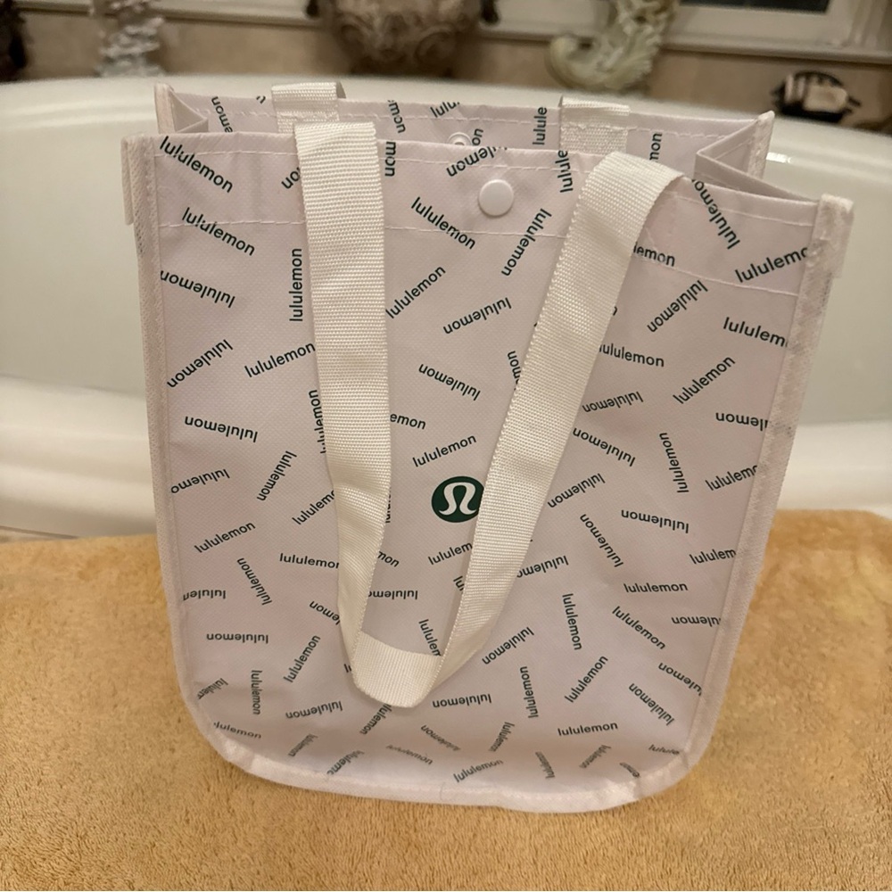 Lululemon Reusable Small Shopping Tote Bag  White Green 9.25”X 11”X4.5”